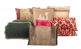 A Group of Ten Decorative Pillows Largest 19 x 12 inches.