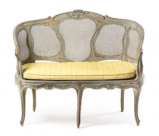 A Louis XV Painted Settee Width 47 inches.