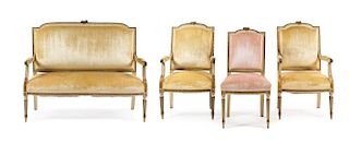 A Louis XVI Style Painted Parlor Suite Height of settee 39 1/4 inches.