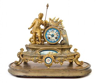 A Louis XVI Style Gilt Bronze and Sevres Porcelain Mantel Clock Height 20 inches.
