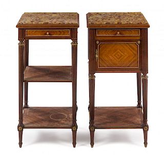A Near Pair of Louis XVI Style Side Tables Height 31 x width 16 x depth 14 1/2 inches.