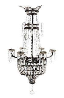 An Empire Glass Beaded Eight-Light Chandelier Height 38 x diameter 26 inches.