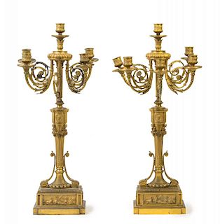 A Pair of Louis Philippe Gilt Bronze Six-Light Candelabra Height 26 inches.