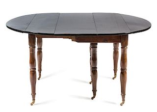 An Ebonized and Fruitwood Extension Table Height 28 3/4 x width 58 1/2 x depth 44 inches.