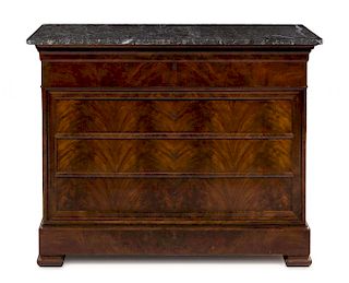 A Louis Philippe Mahogany Commode Height 38 1/4 x width 49 1/2 x depth 22 1/2 inches.