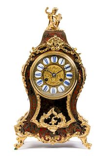 A Napoleon III Boulle Marquetry Mantel Clock Height 15 7/8 inches.