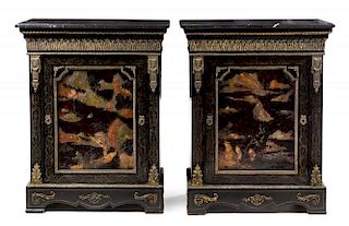 A Pair of Napoleon III Gilt Bronze and Coromandel Lacquer Mounted Meubles d'Appui Height 43 x width 34 x depth 16 inches.