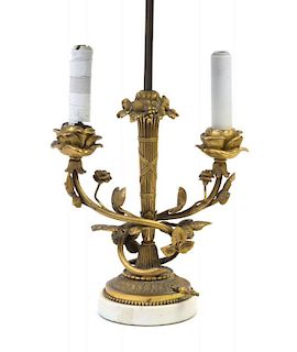 A French Gilt Bronze and Marble Two-Light Candelabrum Height 24 inches.
