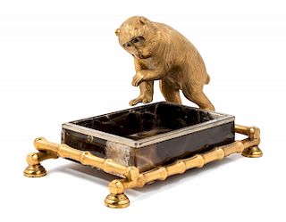 A Continental Gilt Bronze Mounted Hardstone Vide Poche Height 5 3/4 x width 5 3/8 inches.