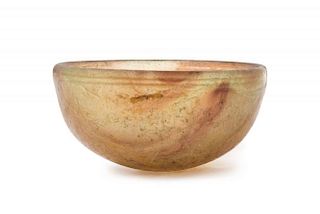 A Roman Glass Bowl Height 2 5/8 x diameter 5 3/8 inches.