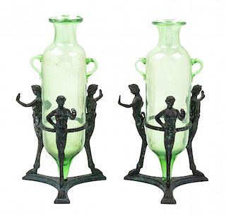 A Pair of Venetian Blown Glass Amphorae Height overall 12 1/4 inches.