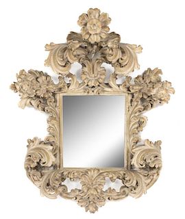 An Italian Baroque Style Painted Mirror Height 39 x width 27 inches.