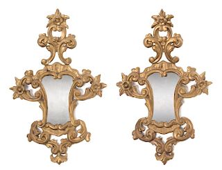 A Pair of Venetian Style Giltwood Mirrors Height 23 inches.