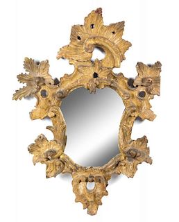A Venetian Rococo Style Giltwood Mirror Height 32 1/2 x width 22 1/2 inches.