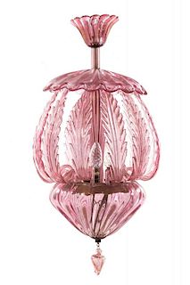 A Murano Glass Three-Light Chandelier Height 28 inches.