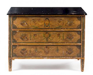 An Italian Painted Commode Height 30 7/8 x width 41 1/2 x depth 19 inches.