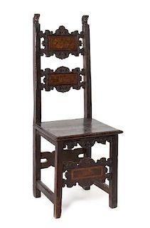 A Northern Italian Baroque Burled and Carved Walnut Side Chair Height 47 3/4 inches.