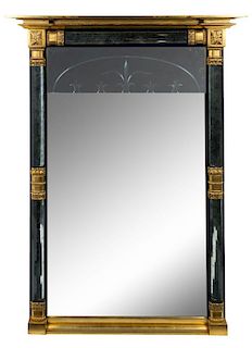 A Neoclassical Style Glass Mounted Giltwood Mirror Height 42 1/2 x width 32 inches.