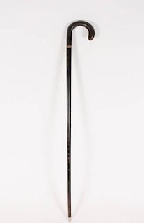 Wooden Cane with Ivory Inlaid Horn Hook Handle