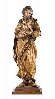 A Painted Wood Ecclesiastical Figural Group Height overall 41 inches.