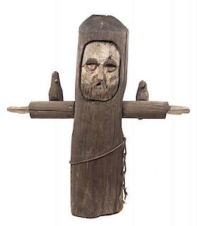 A Carved Wood Figure of Saint Francis Height 57 x width 54 x depth 15 inches.