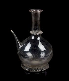 A Spanish Glass Porron Height 11 1/2 inches.