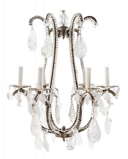 A Silvered Wood and Rock Crystal Six-Light Chandelier Height 27 inches.