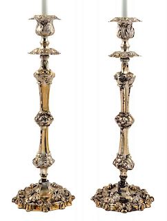 A Pair of Baroque Style Silver-Plate Lamps Height overall 32 1/2 inches.