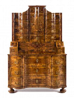 A Continental Marquetry Secretary Height 70 x width 48 x depth 25 1/2 inches.