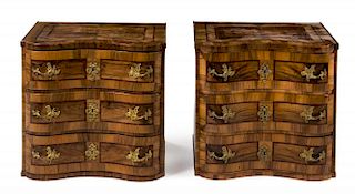 A Pair of Continental Parquetry Chests Height 26 x width 27 1/4 x depth 19 inches.