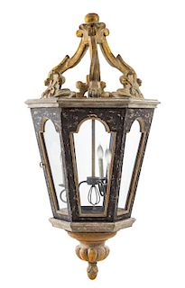 A Large Continental Painted and Parcel Gilt Lantern Height 48 inches.