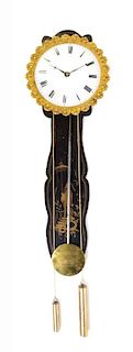 A Biedermeier Gilt Bronze and Painted Wood Wall Clock Height overall 17 1/2 inches.