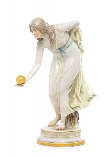 A Meissen Porcelain Figure Height 14 1/2 inches.
