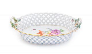A Meissen Porcelain Reticulated Basket Width 16 3/8 inches.