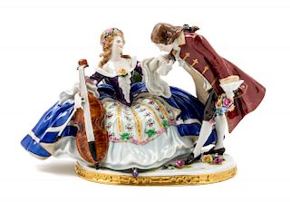 A Sitzendorf Porcelain Figural Group Height 6 1/2 inches.