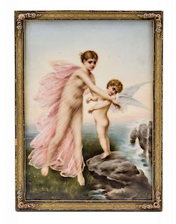 A German Porcelain Plaque Height 8 3/4 x width 6 1/4 inches.