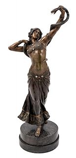 An Austrian Bronze Figure of a Snake Dancer Height overall 17 1/2 inches.