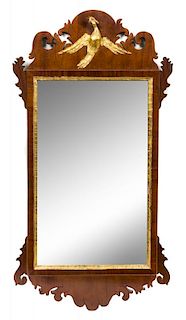 A George II Parcel Gilt Mahogany Tablet Mirror Height 35 1/2 x width 18 3/4 inches.