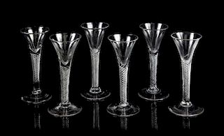 A Group of Six English Wine Goblets Height of tallest 6 3/4 inches.