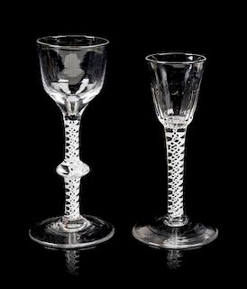 Two English Glass Wine Goblets Height of tallest 6 inches.