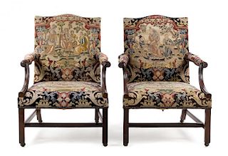 A Pair of George III Library Chairs Height 40 inches.