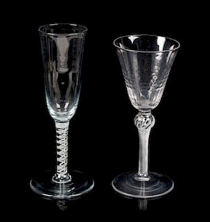 Two English Glass Wine Goblets Height of first 7 1/2 inches.