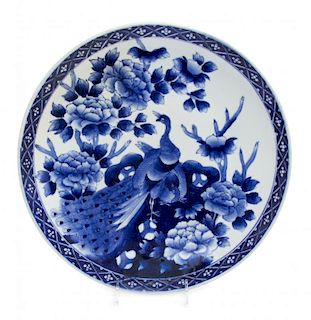 A Japanese Blue and White Porcelain Charger Diameter 13 inches.