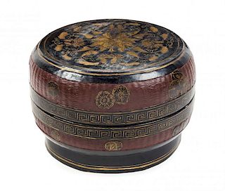 A Chinese Export Lacquer Box Diameter 12 1/4 inches.