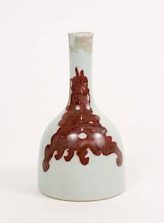 Chinese Pale Celadon & Iron Red Porcelain Vase