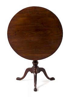 A George III Mahogany Tilt-Top Tea Table Height 28 1/4 x diameter 31 inches.