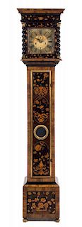 An English Marquetry Tall Case Clock Height 84 1/2 inches.
