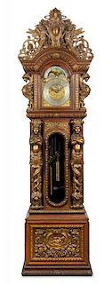 A Monumental Victorian Carved Oak Eight-Tube Case Clock Height 118 inches.
