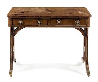 A Regency Brass Inlaid Rosewood Sofa Table Height 29 x width 38 x depth 23 5/8 inches.