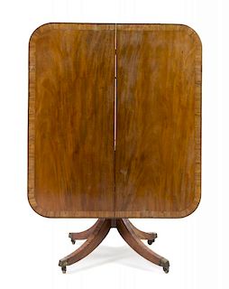A Regency Style Mahogany Tilt-Top Breakfast Table Height 28 1/2 x width 45 5/8 x depth 40 3/4 inches.